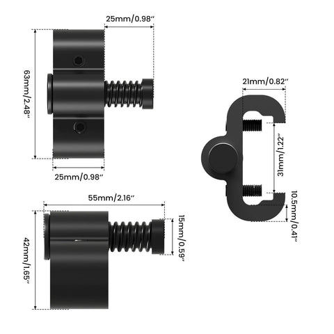 Dimensions of Two Pack Adjustable Barn Door Stopper With Spring Cushion, Heavy Duty Aluminum Black Coated Sliding Door Stop For Flat Track