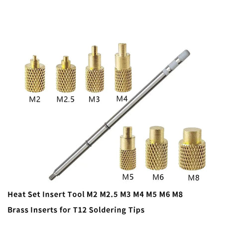 Pro Grade DIY Friendly Heat Set Threaded Inserts Kit For 3D Printing M2 To M8 With Brass Knurled Nut And Embedded Insertion Tip Adapter For T12 Soldering Iron Hot Melt Tool displayed