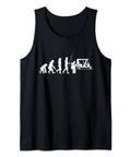 Fresh Tuk Tuk Rickshaw and Vintage Italian Scooter Transporter Tank Top for Unisex Weekend Riders and Auto Drivers Wearing Premium Classic Fit Threads, front view on black fabric.