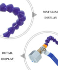 Kickstart Your Shop With This Hella Durable Coolant Hose Featuring A Slick Adjustable Air Nozzle And Rock Solid Magnetic Connector For Precision Machine Tool Cooling Tasks That Hit The Sweet Spot Every Time. Close-up view of flexible purple coolant hose with adjustable nozzle.