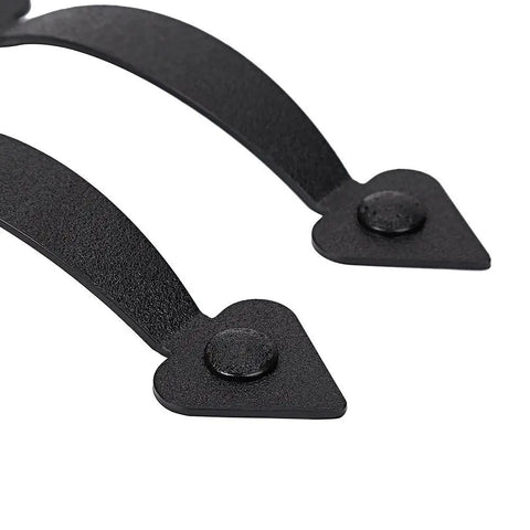 Decorative Magnetic Garage Door Hardware Kit With Faux Hinges And Classic Handles In Black Finish close-up detail of faux hinges end