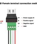 Slick USB To Four Pin Screw Terminal Block Adapter with labeled connections for power, positive, and negative signals.