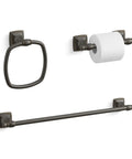 Grand Toilet Tissue Holder With Pivoting Design That Makes Replacing Toilet Paper A Breeze Easy Roll Change Modern Transitional Style That Complements Your Faucets Durable Chrome Finish For Busy Bathrooms shown in brushed nickel with matching towel ring and bar