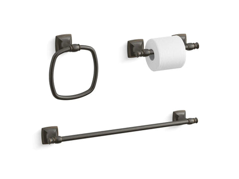 Grand Toilet Tissue Holder With Pivoting Design That Makes Replacing Toilet Paper A Breeze Easy Roll Change Modern Transitional Style That Complements Your Faucets Durable Chrome Finish For Busy Bathrooms shown in brushed nickel with matching towel ring and bar