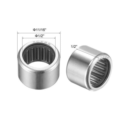 Heavy Duty SCE88 Needle Roller Bearings Set One Half Inch Bore Eleven Sixteenth Inch Outer Diameter One Half Inch Width Chrome Steel