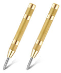 Workhorse 5 Inch Automatic Center Punch Pair Spring Loaded Adjustable Impact Bulletproof Stainless Steel Metal Marker Scriber Hand Tool For Hardcore Machinists And Fabricators, showcasing a pair of gold automatic center punches.