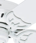 Close-up of Bridgeport 52 Inch Indoor Outdoor Ceiling Fan With Pull Chain, Damp Rated, White Finish, No Light Fixture blades