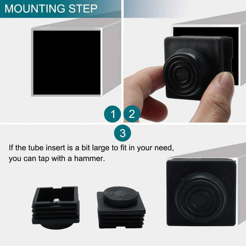 M8 Leveling Feet 50x50mm Square Insert Adjustable Furniture Glide Set Of 8 installation steps with illustration and close-up