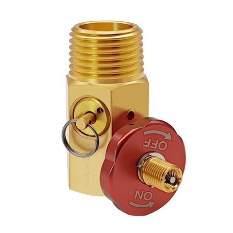 Badass Heavy Duty brass air manifold valve with red handle, features NPT ports for easy airflow control.