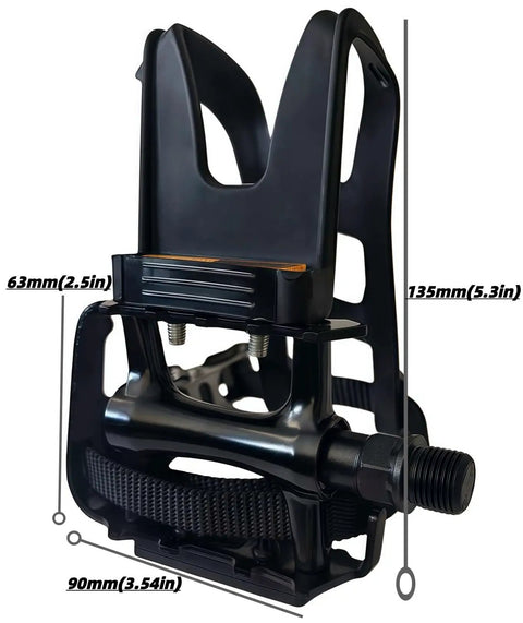 All-Terrain Bike Pedals With Toe Clips And Adjustable Straps For Indoor Outdoor Riding, dual-purpose resin alloy spindle, 9/16 inch size