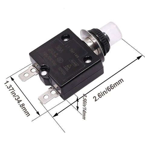 Push Button Thermal Circuit Breaker 15A For 125 250VAC With Manual Reset Waterproof Button Cap L1 Series Overload Protector For Panels And DIY Projects Pro Grade Electrical Safety, 34.8mm body