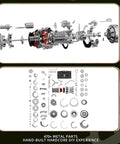 Exploded view and parts layout of T700 Turboshaft Engine Model Kit For Aviation Gearheads, 1/4 Scale Metal Turboshaft Engine Replica.