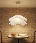 HLRCB Indoor Pendant Light, Fabric Pleated Shade, Modern Suspended Mount illuminating a dining table with layered wavy shade.