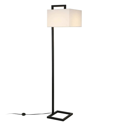 68 Inch Tall Floor Lamp With Linen Fabric Shade In Polished Nickel Finish, hand-painted metallic base, geometric square shade in white