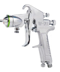 Heavy Duty Pressure Feed Air Spray Paint Gun With One Piece Steel Body And Nickel Chromium Coating 1.5mm Nozzle, chrome finish, ergonomic design.