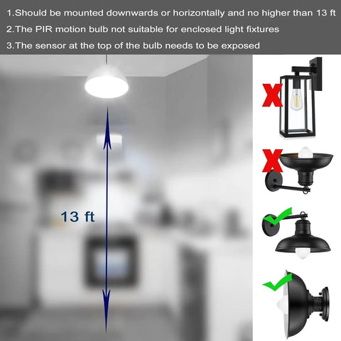 Intelligent PIR Motion Sensor LED Bulbs for Indoor Outdoor Use 9W 60W Equivalent E26 A19 5000K Daylight Dusk to Dawn Auto On Off Security Lighting for Garage Porch Front Door Stairs Hallway, mounted up to 13 ft