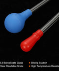 Graduated Dropper Pipettes Kit 3 Pack 0.5ml 1ml 5ml Borosilicate Glass pipettes with blue and red rubber squeeze bulbs