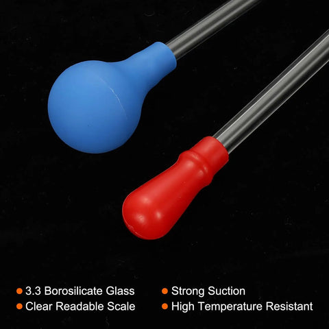 Graduated Dropper Pipettes Kit 3 Pack 0.5ml 1ml 5ml Borosilicate Glass pipettes with blue and red rubber squeeze bulbs
