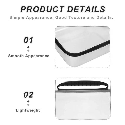 Built Different Clear Hard Shell Zipper Case For Travel Toiletries And Makeup Organizer With Thickened Construction Crush Proof Storage Pouch showing smooth finish and lightweight handle.