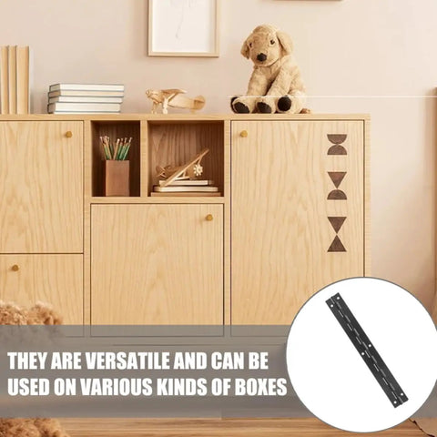 Cabinet with decor items showing Long Piano Hinge For Jewelry Boxes And Wooden Boxes Smooth Surface 6.1 Cm Hole Spacing.