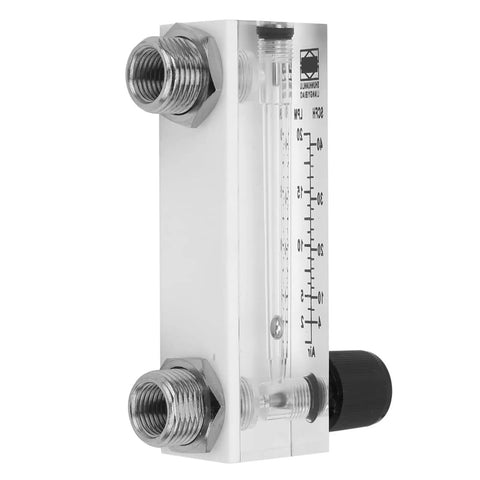 Side view of Go-To Adjustable Panel Mount Gas Flow Meter For Welding And Air Systems, Brass Female BSP Quarter Inch Fittings