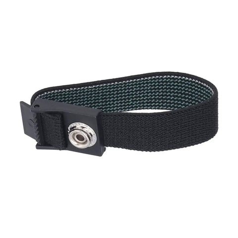 Close-up of ESD Wrist Strap With Grounding Wire And Extendable Long Cord, Reusable Anti Static Bracelet For Electronics Work, black strap.
