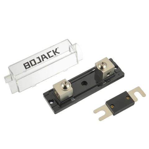 Heavy Duty ANL Fuse Holder With 150 Amp Fuse For 0 2 And 4 Gauge Car Audio Wiring, featuring zinc alloy construction and clear window.