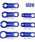 7 Piece Fuel Line Disconnect Tool Set With 1/4 5/16 3/8 1/2 5/8 3/4 7/8 Inch Openings, blue plastic sizes shown