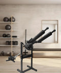 Shoulder Press Handle For Home Gym, Ergonomic Barbell Attachment, steel alloy build, fits 25mm barbells, set on stand in gym