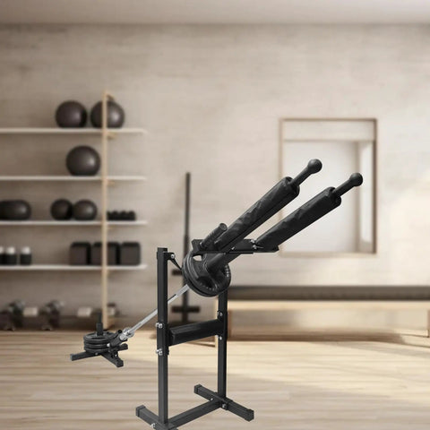 Shoulder Press Handle For Home Gym, Ergonomic Barbell Attachment, steel alloy build, fits 25mm barbells, set on stand in gym