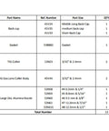 Table listing components of Pro Grade 13 Piece TIG Welding Accessory Kit With Gas Lens, Collet Body, 45V44 Nozzle, and assorted sizes for WP9, WP20, WP25 Torches.
