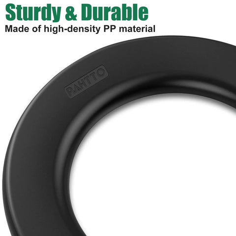 No Sweat Snap On Portable Toilet Seat For 5 Gallon Buckets Camping Pail Cover, black PP material, sturdy design for outdoor use.