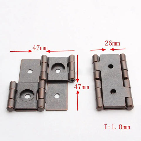 Heavy Duty Double Acting Folding Screen Hinges For Furniture Built Tough With Antique Red Enamel Rock Solid Steel Hardware Snug Wood Panel Mounting Kit Pack Of Eight, detailed image with dimensions showing hinge size and holes.