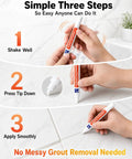 Grout Fix Pen For Tile Grout Lines Waterproof Tile Repair Marker For Ceramic Walls And Floors Quick DIY Refresh In Kitchen Bathroom With Bright White Finish - application process in three steps