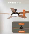 52 Inch No Fuss Quiet Ceiling Fan With Light And Remote Easy Setup Low Profile Flush Mount Ceiling Fan Reversible Blades Dimmable 3CCT Ultra Silent