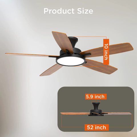 52 Inch No Fuss Quiet Ceiling Fan With Light And Remote Easy Setup Low Profile Flush Mount Ceiling Fan Reversible Blades Dimmable 3CCT Ultra Silent
