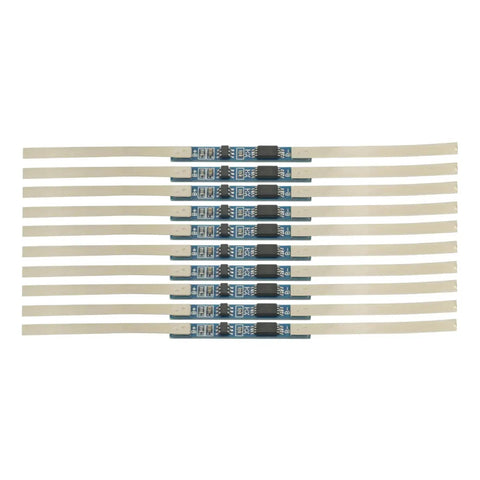Rock Solid 10 Pack Of 1S 3.7V 3A Bms Protection Boards For 18650 Li Ion Cells showing ten circuit boards with connectors.