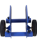Heavy Duty Door Cart With 550 Lb Load Capacity And Secure Clamp For Moving Stone Glass Drywall And Fences showing blue steel frame and pneumatic wheels.