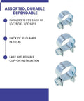 Image showing 30 Piece Mini Hose Clamp Kit With Three Size Assortment One Quarter Inch Five Sixteenths Inch And Three Eighths Inch