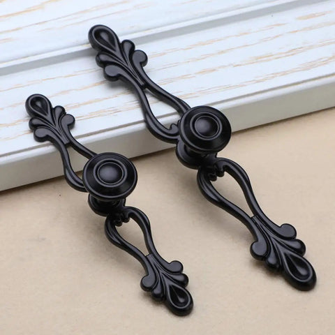 Six Piece Rock Solid Vintage Zinc Alloy Cabinet Handles And Dresser Drawer Pulls With Rust Proof Heavy Duty Hardware Kit For Smooth Wardrobe Cupboard Home Project, black decorative handles