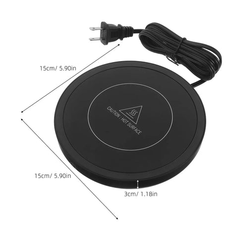 Electric Coffee Cup Warmer Desk Mug Heater, round black pad with cord, size 15cm, ideal for keeping daily sips hot.