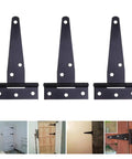 Heavy Duty Black Flat T Hinge Set For Barn Doors, Garden Gates, Wooden Boxes, Cabinets And Fences, 12 Pack