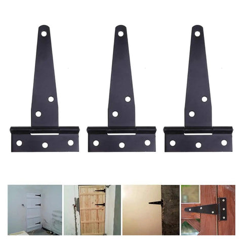 Heavy Duty Black Flat T Hinge Set For Barn Doors, Garden Gates, Wooden Boxes, Cabinets And Fences, 12 Pack