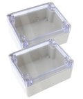Heavy Duty Waterproof Plastic Junction Box With Tough Cover For Electrical Projects, clear lid, two units stacked.