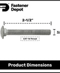 3/8-16 Inch Fully Threaded Carriage Bolt Kit For Exterior Use, Hot Dipped Galvanized, Commercial Grade 307A with dimensions shown