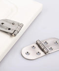 Six Piece Stainless Steel Flush Mount Cabinet Hinges Set Semicircle Design 80x30x2mm shown on white surface.