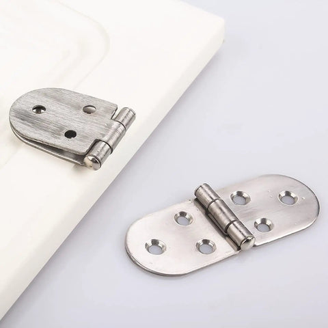 6-Piece Stainless Steel Flush Mount Cabinet Door Hinges, Semicircle Design, 80x30x2 Mm shown on white background