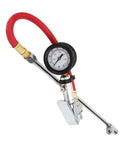 Tire Inflator With Pressure Gauge And 12 Inch Rubber Hose Straight On Air Chuck Quarter Inch NPT Inlet 10 To 160 PSI Range With 2 PSI Increments