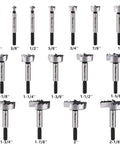 Heavy Hitter 16 Piece High Carbon Steel Forstner Drill Bit Set With Hex Shank For Smooth Woodworking, various sizes shown.