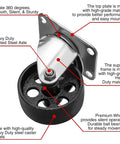 All Steel Swivel Plate Caster Wheels Set Heavy Duty High Gauge Iron Casters 1200 Lb Total Capacity with 3 Inch Wheel Diameter